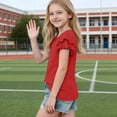 thumbnail image 5 of HAiming Girls Tops Ruffle Short Sleeve Tiered Tee Solid Color Loose Casual Trendy T Shirts Summer Beach Vacation Workout Kids Tops, 5 of 8