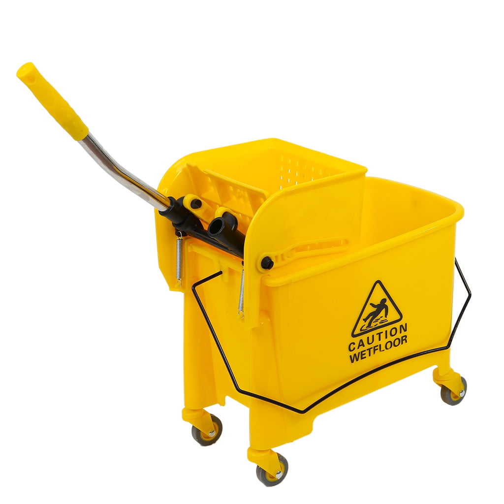 5 Gallon Commercial Mop Bucket Trolley Press with Wringer Combo Rolling Cleaning 