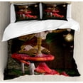 thumbnail image 1 of Fantasy Duvet Cover Set King Size, Mythical Fairy Creature Sitting on Mushroom Beside an Oak Tree Summer Forest Print, Decorative 3 Piece Bedding Set with 2 Pillow Shams, Multicolor, by Ambesonne, 1 of 3