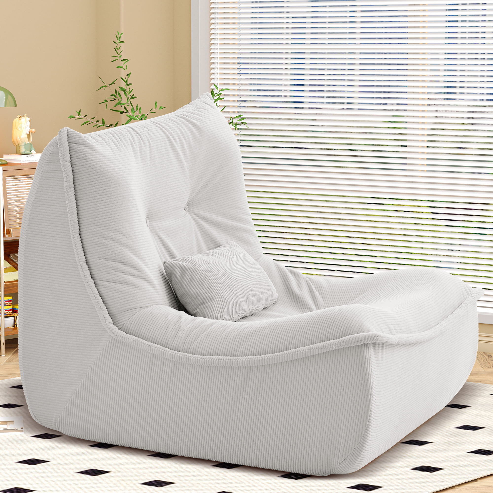 NBLDGT Bean Bag Chair for Adults, Single Lounge Chair with Lumbar Pillow, Comfy Floor Sofa with High-Resilience Foam, Lazy Accent Chair for Living Room, Bedroom, Apartment, Or Reading Corner, White