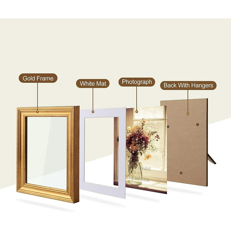  Anozie Gold 5x7 Picture Frame, Display Pictures 4x6 with Mat  or 5x7 Without Mat, Simple Designed Frame Set with HD Real Glass for Wall  Mount or Tabletop Display, 1 Pack