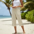 thumbnail image 5 of JFGHDG Womens High Waisted Linen Capri Pants Elastic Drawstring Waist Wide Leg Casual Pants with Pockets Khaki 5XL, 5 of 7