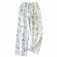 thumbnail image 2 of BRGZLK Womens Pajamas Pants Fashion Print Pure Cotton Gauze Casual Home with Pocket Lightweight Wide Leg Elastic Waist Pajamas Long Pants White M, 2 of 3
