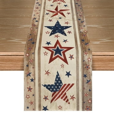 Sm:)e Stars 4th of July Table Runner 13x72 inch, Wooden Patriotic Decor Durable and Stylish Independence Day Party and Family Gathering Supply
