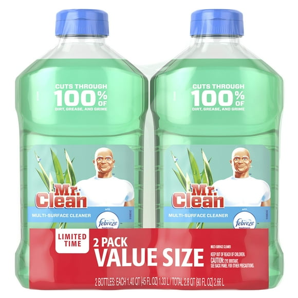 Mr. Clean Nettoyant Multi-Surfaces / Prairies et Pluie avec Fraîcheur Febreze - 45 Onces par Bouteille (Lot de 2) (Total 90 fl oz)