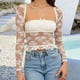 thumbnail image 2 of Conjunto de top corto de manga larga con encaje floral para mujer: top sin tirantes y bolero, diseño de malla con cuello cuadrado, 2 of 5