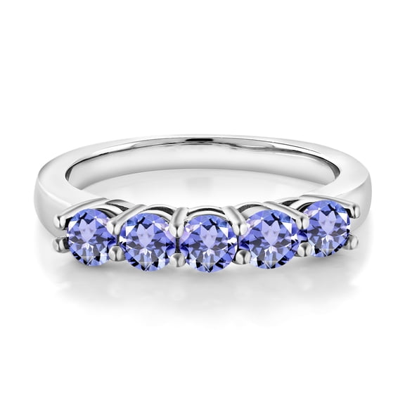 Gem Stone King 0.90 Cttw Blue Tanzanite 5-Stone Wedding Anniversary Band Ring for Women | 925 Sterling Silver | Gemstone December Birthstone | Size 9