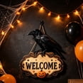thumbnail image 4 of 2026 Halloween Party Supplies Halloween Witch Welcome Sign Wall Hanging Decor Vintage Flying Witch On Wooden Door Hanger With Pumpkin Star Halloween Front Door, 4 of 7