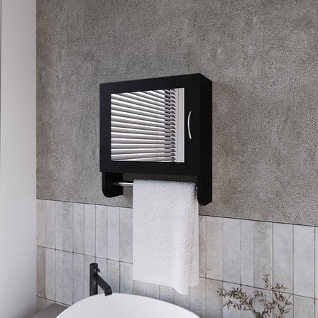 Pine Cabinet with Mirror and Towel Bar - Wall-Mounted for Bathroom Hygiene Products