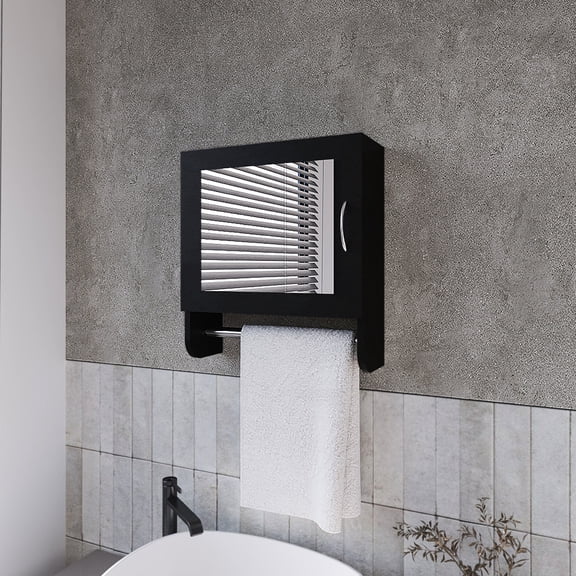 Pine Cabinet with Mirror and Towel Bar - Wall-Mounted for Bathroom Hygiene Products