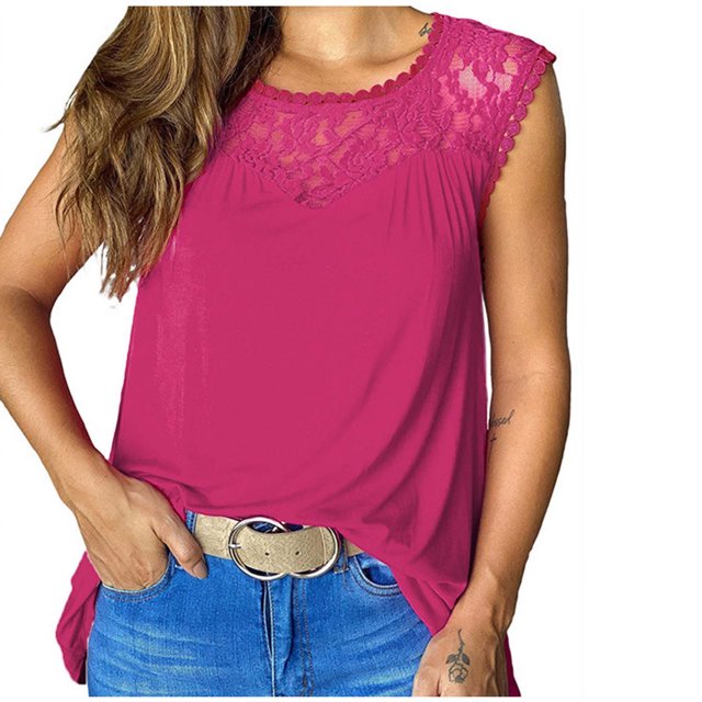 Birdeem Women Fashion Round-Neck Solid Color Splicing Sleeveless Vest Tank Tops T-Shirt