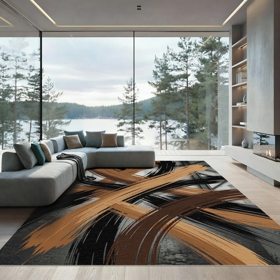 ODIKA 4' x 6' Machine Washable Non-Slip Area Rug, abstract print High Traffic Rug, Orange, 1007977