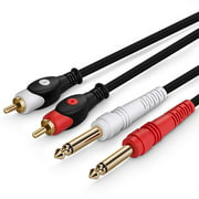 Dual 1/4 to Dual RCA Dual 6.35 TS to 2 RCA Cable 10 ft, TanGuYu 6.35mm Dual 1/4 inch TS Mono Plug to Dual RCA Male TSR