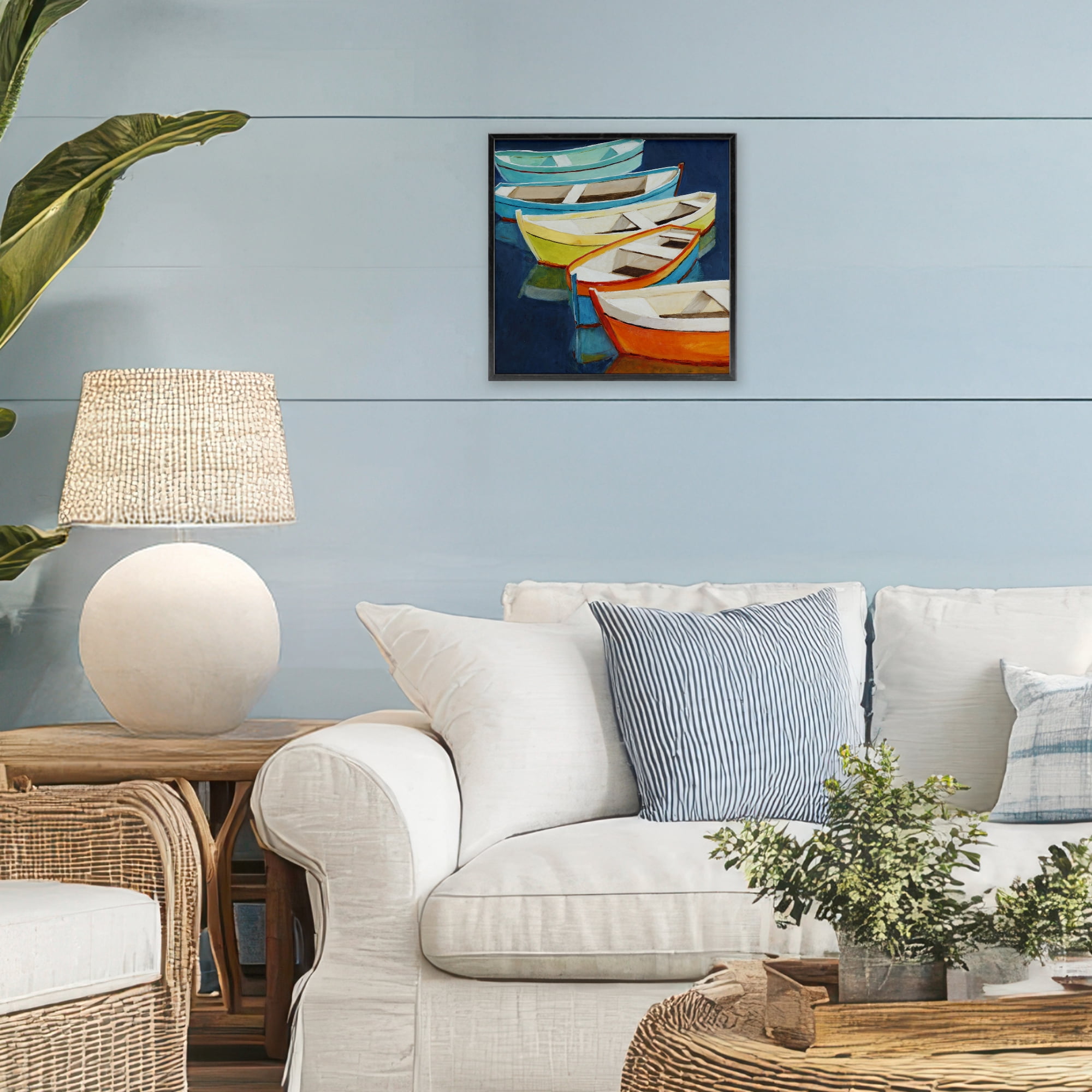 Stupell Industries Serene Rowboats in Summer Black Framed Giclee Art, design by Lorenzo Collective