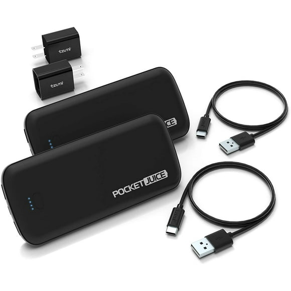 tzumi PocketJuice Deux Chargeurs Portables de 12 000 mAh Totalisant 24 000 mAh – Banques d'Alimentation Externes avec 1 USB-C et 2 Ports USB-A à Grande Vitesse – Compatibles avec Tous les Appareils USB-C