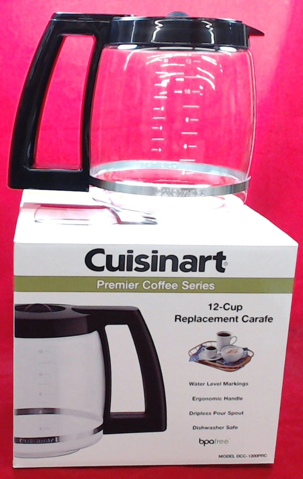 Details about   Cuisinart 12 Cup Coffee Maker Replacement Carafe & Lid Glass Pot Black DCC1200 