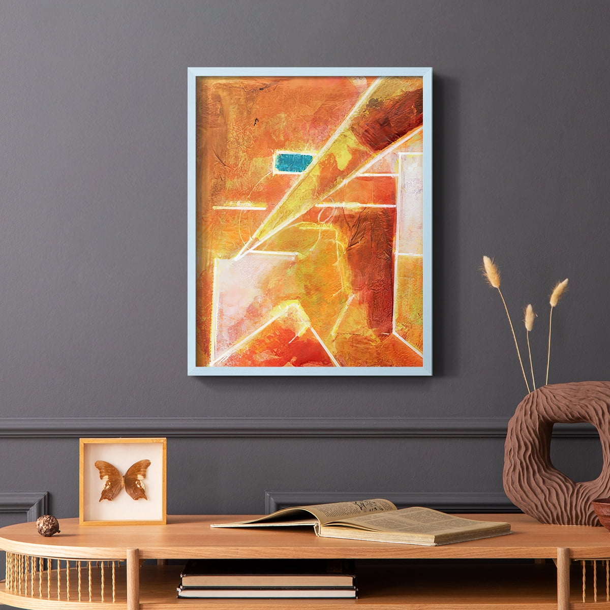 Primary Connection VI Framed Print in Blue Solid Wood Framed Print No Nail Hanging