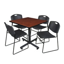 Regency 36 in. Square X-Base Breakroom Table- Cherry, 4 Zeng Stack Chairs- Black