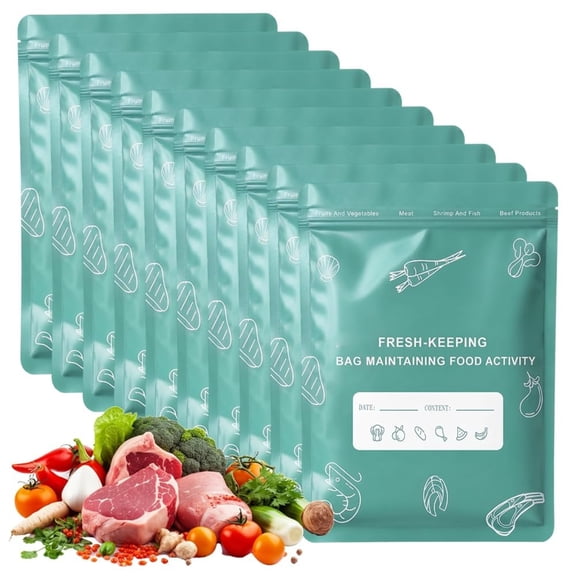 10 Pack Aluminum Foil Food Storage Bags Reusable , Moisture Resistant, Fresh Keeping, Snack,Fruits,Meat & Vegetable Storage, Kitchen Fridge Organizing