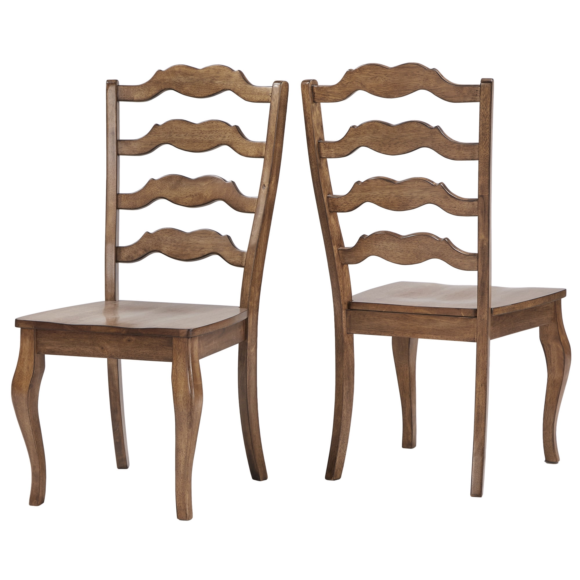 Weston Home Farmhouse French Ladder Back Wood Dining Chairs, Set of 2, Oak