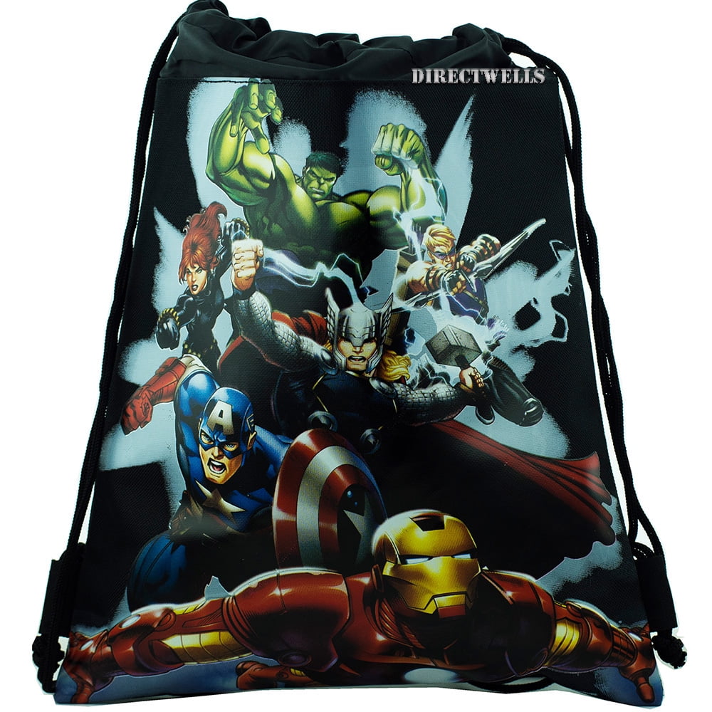 Avengers Black Drawstring Bag with 6 Characters