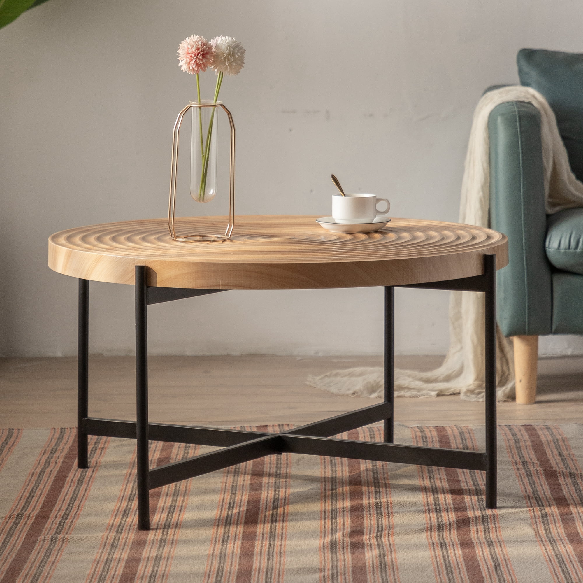 33"Modern Thread Design Round Coffee Table