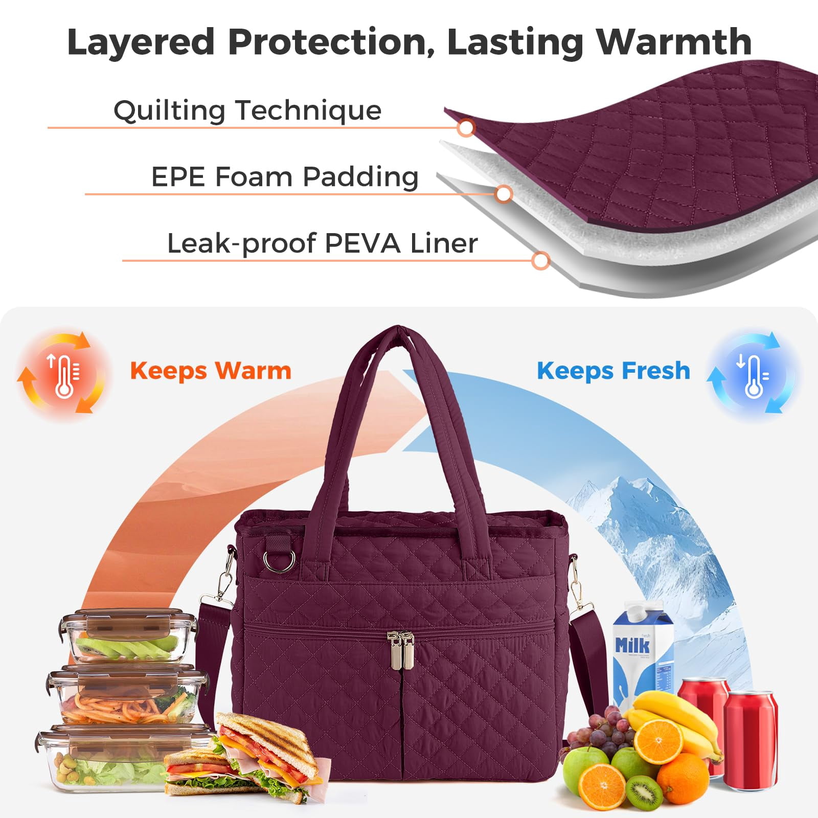 Extra-large Lunch Bag  Box Insulated For Women Tote Soft Cooler Work Outdoor Picnic Trips