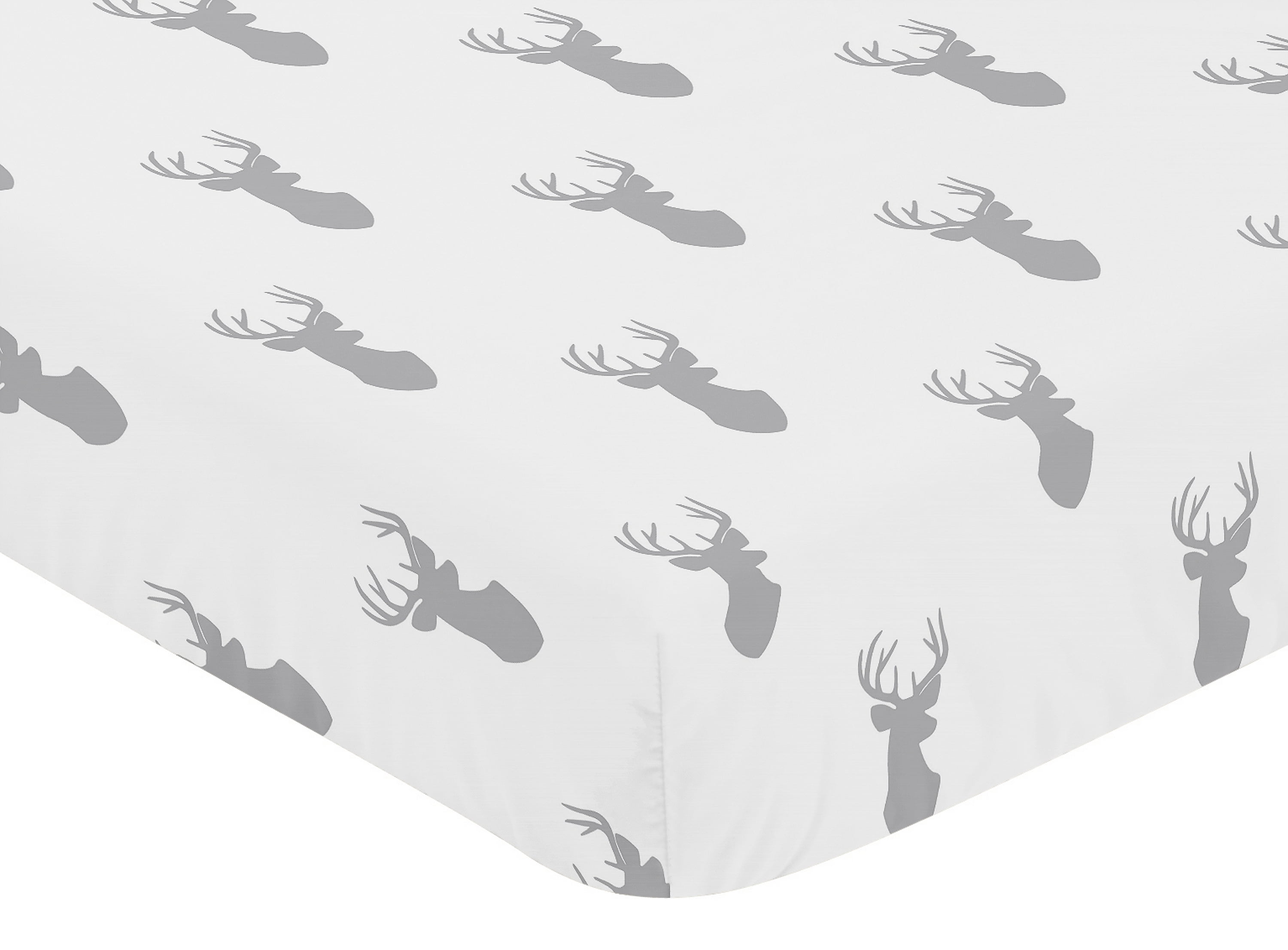 Sweet Jojo Designs Stag Grey and White Fitted Crib Sheet