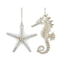 KSA Glittered Sea Horse and Starfish Christmas Ornaments 5.25"