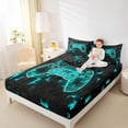 thumbnail image 4 of jejeloiu Gamepad Twin 3-Piece Sheet Set,Cyan Black Console Gamer, 4 of 7