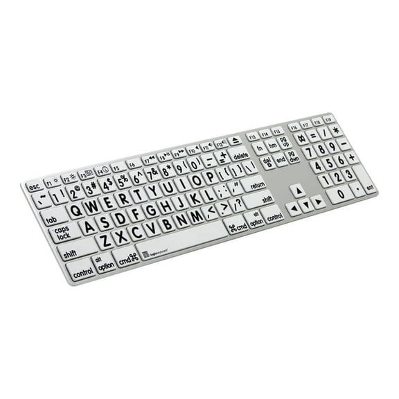 Large Print Keyboard for Mac- Black Print on White Keys with LED Light