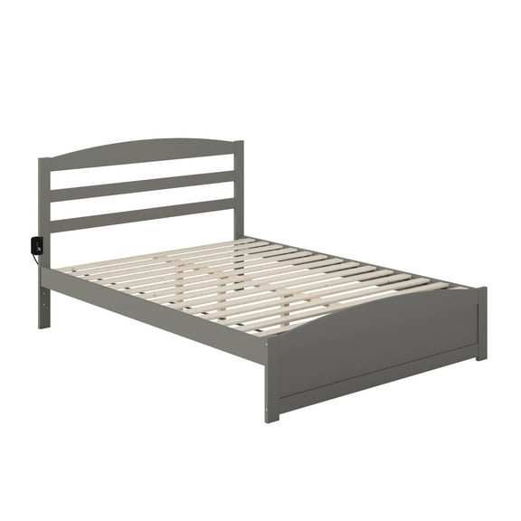 AFI Warren Solid Wood Queen Bed with Footboard and USB Charger in Gray