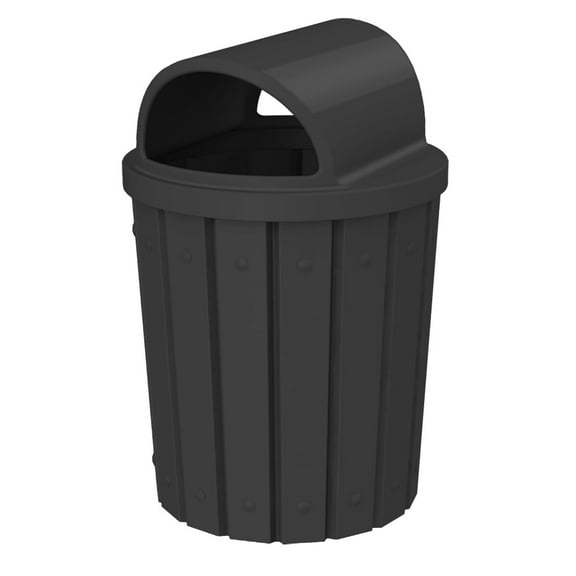 Sturdy Essentials 42 Gallon Slated Circle 100% Recycled Plastic Heavy Duty Outdoor Trash Can with Open Dome Lid and Internal Liner - Black