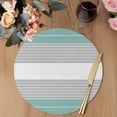 thumbnail image 3 of Turquoise Grey Stripe Round 15 Inch Placemats Set of 8, Modern Art Horizontal Striped HeatResistant Non Slip Place Mats for Dining Table, Wipeable Braided Kitchen Table Mats for Housewarming, 3 of 9