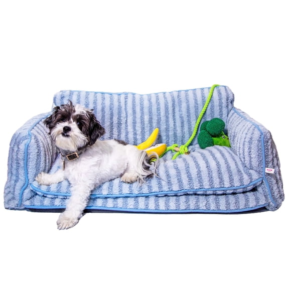 Luxury Light Blue Striped Sofa Dog Bed for Cozy Pet Comfort and Modern Home Decor Glow Pups