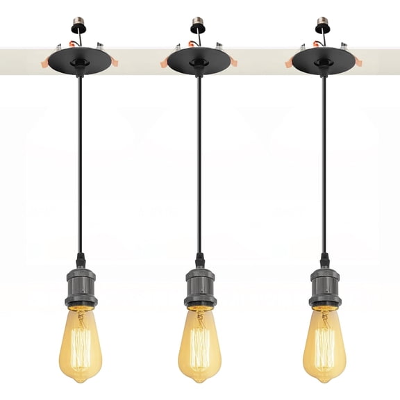 Kiven Can Lights Retrofit Recessed Lighting with E26 Power Outlet Adapter, 4/5 Inch Replacement Conversion Kit, Farmhouse Pendant Lighting for Kitchen Living Room Hallway,3 Lights,Pearl Black