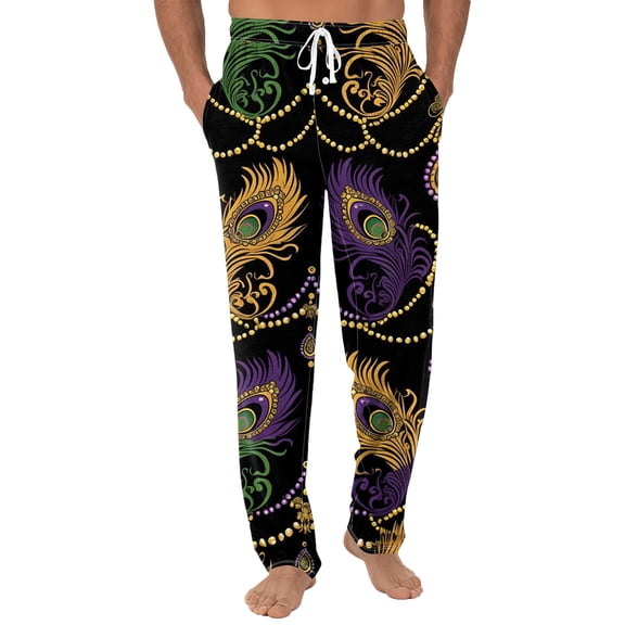 Fgvctg Mardi Gras Men's Pajamas Casual Sleepwear Carnival Party Wide Leg Pajama Mask Print High Waisted Pjs Pants Stretch Spring Drawstring Lounge Pants with Pockets Navy XL