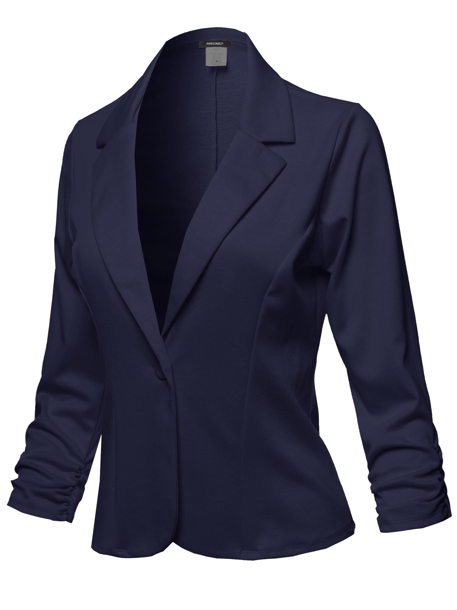 FashionOutfit Women's Casual Solid One Button Classic Blazer Jacket Made in USA