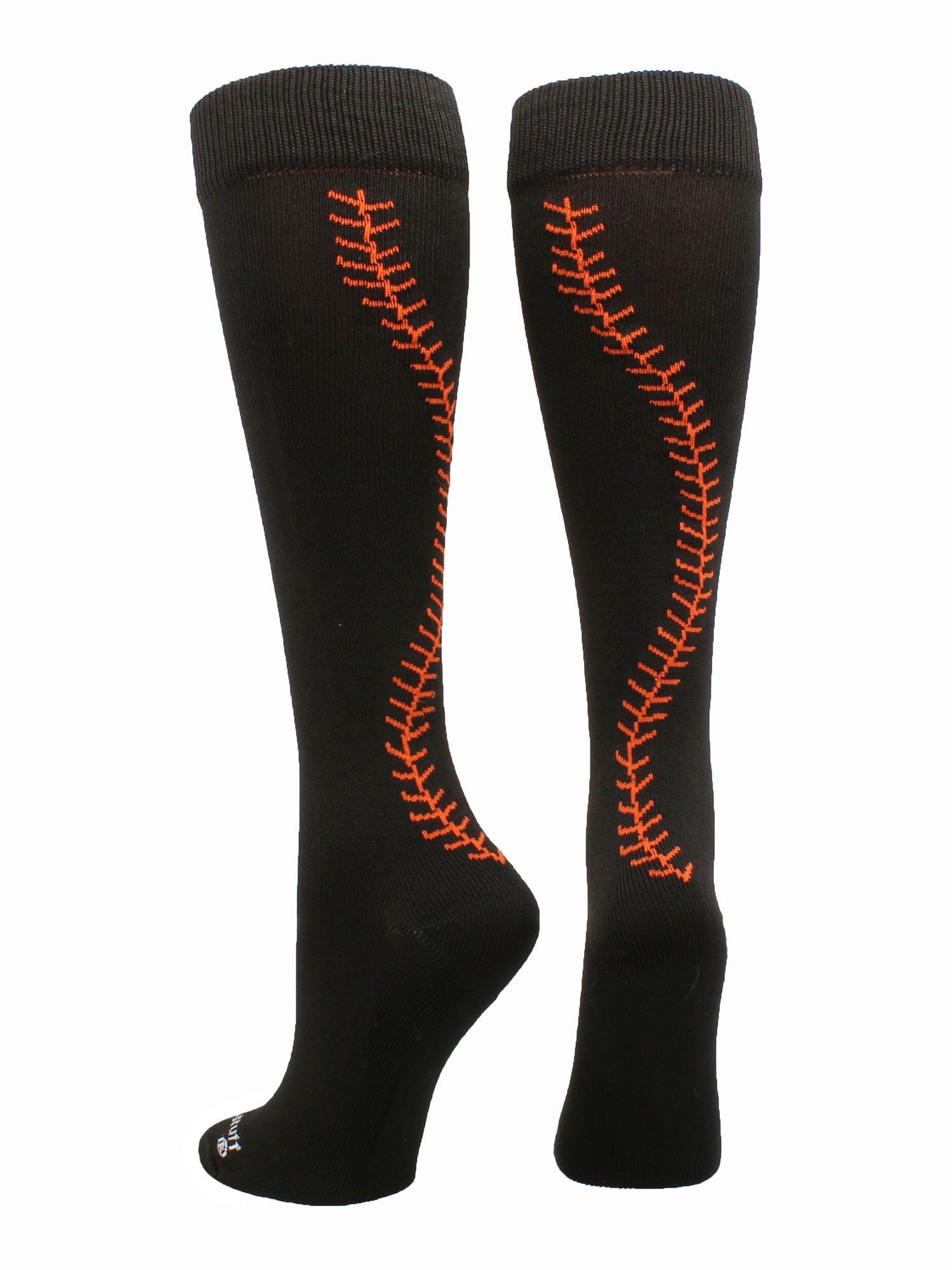 Softball Socks with Stitches Over the Calf (Black/Orange, Medium ...