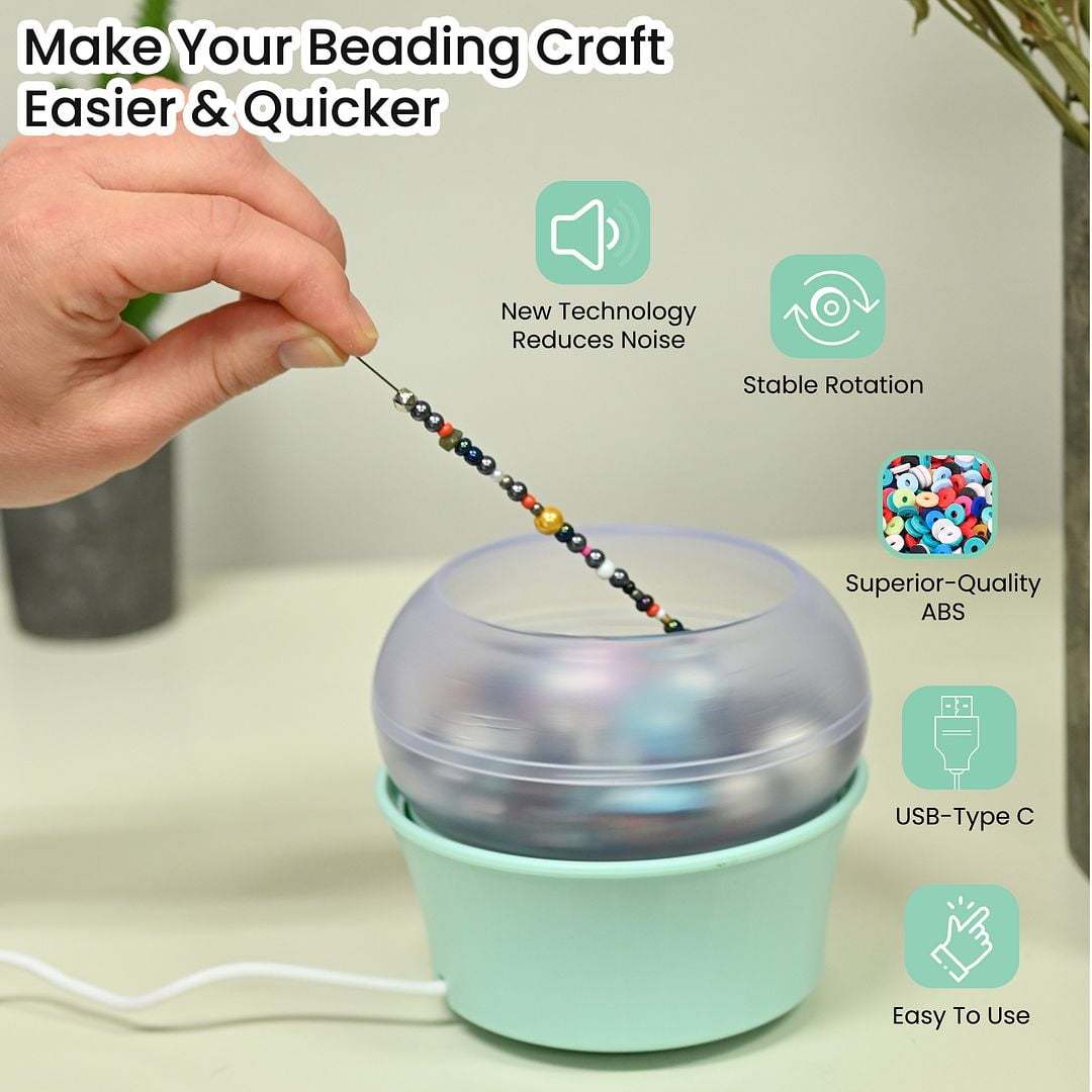 Bead Spinner Kit - Electric Clay Bead Spinner for Jewelry Making - Necklace Bracelet Maker Machine with 2 Big Eye Beading Needles & Accessories Friendship Cute Unique Christmas Gifts - Green
