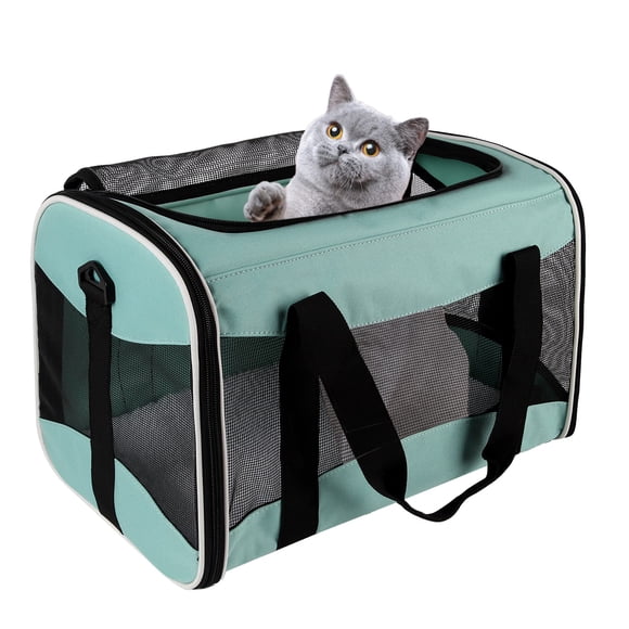 Transportín de viaje para mascotas en la parte superior, con lados suaves, 30 libras, verde