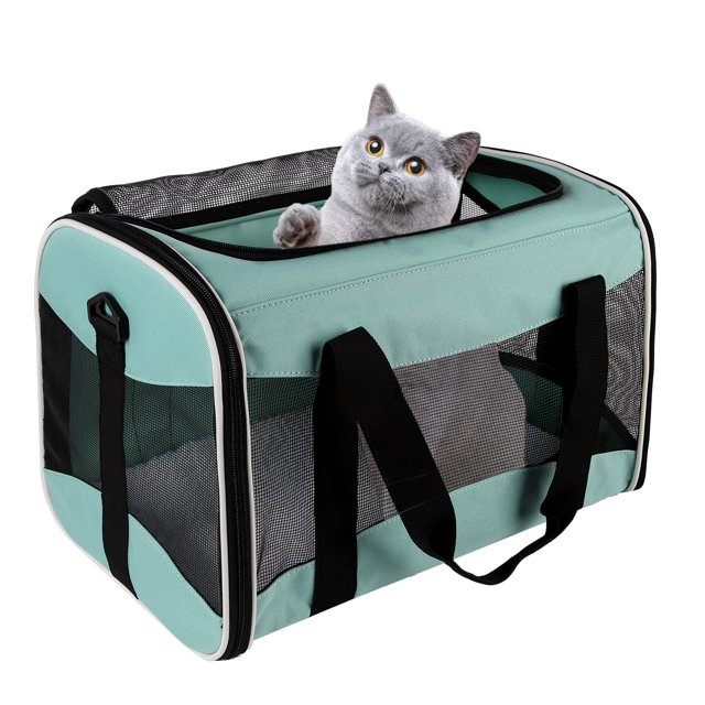 Transportín de viaje para mascotas en la parte superior, con lados suaves, 30 libras, verde