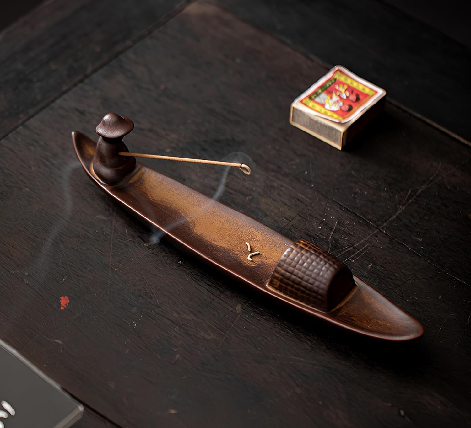 ABPETE Incense Stick Holder, Incense Holder for Insence Sticks, Tray for Incense Ash, Ceramic Crafts, Chinese Classical Boat Design, Home Décor, Best for Meditation, Yoga, Home, Office