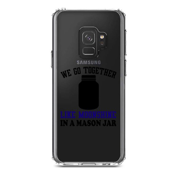 DistinctInk Clear Shockproof Hybrid Case for Samsung Galaxy S9 (5.8" Screen) - TPU Bumper Acrylic Back Tempered Glass Screen Protector - We Go Together Like Moonshine in a Mason Jar