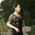 thumbnail image 5 of Retro 1920s Beaded Sequin Shawl Vintage Evening Cape Sheer Mesh Embroidery Leaf Wraps Women Party Accessories Black gold, 5 of 7