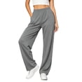 thumbnail image 3 of Vivianyo HD Women's Pluse Size Smooth Knit Straight Trousers, Womens Fall Elastic Pull On Waist Full Length Casual Bottoms with Side Pockets, Women's Gray, Sizes S-5XL, 3 of 8