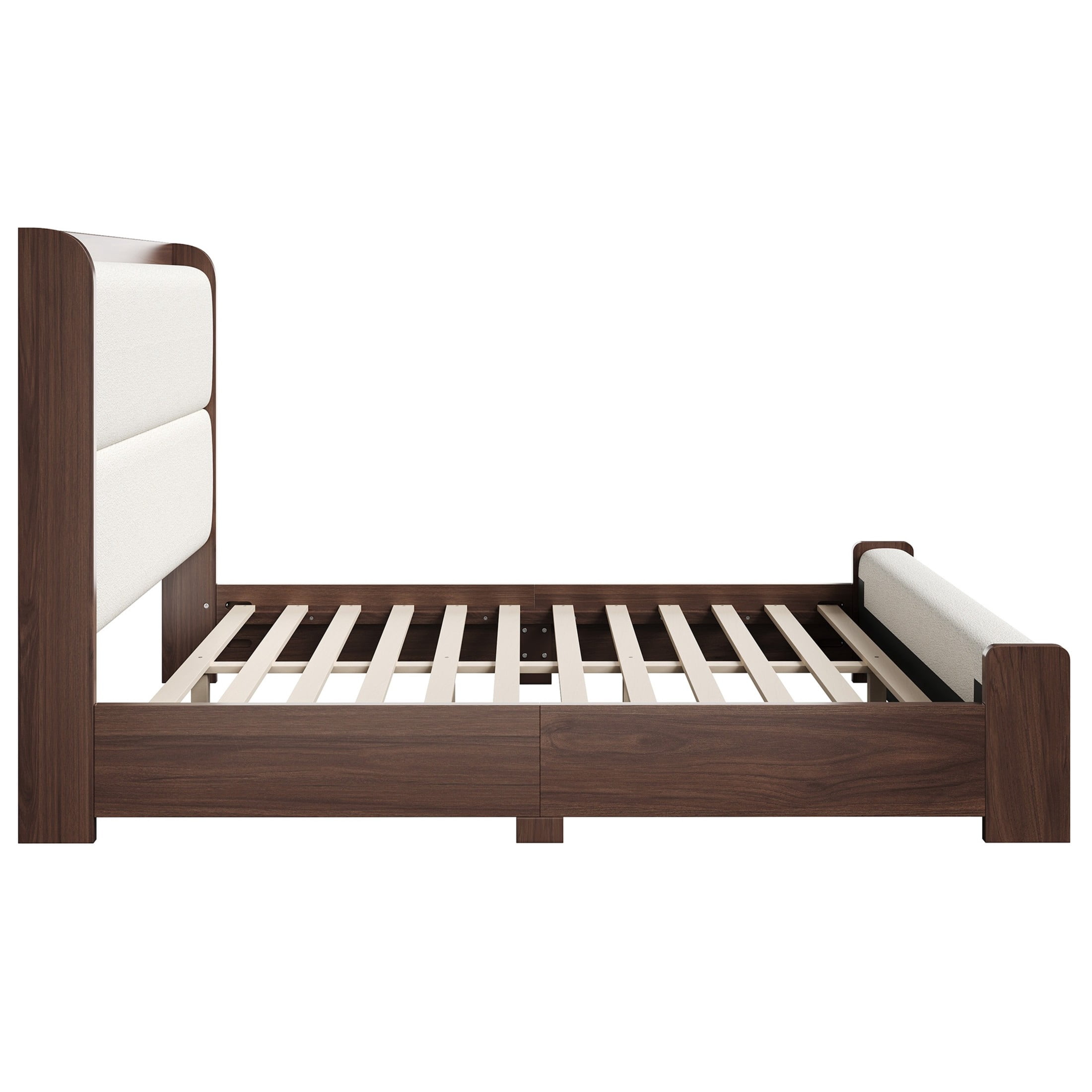 Christopher Knight Home Queen Wood Platform Bed with Boucle Upholstered Headboard and Footboard, Brown