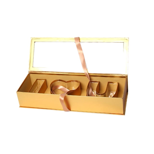 Caja de regalo de flores vacía para el Día de la Madre, contenedor multifuncional de cartón "Te amo". Oro