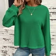 thumbnail image 5 of DeHolifer Women Sweaters Waffle Loose Crewneck Solid Color Long Sleeve Knit Sweaters Fall Fashion Blouse Tops Green L, 5 of 8