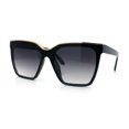 thumbnail image 3 of Womens Metal Brow Oversized High Temple Rectangle Plastic Sunglasses Black - Smoke, 3 of 7